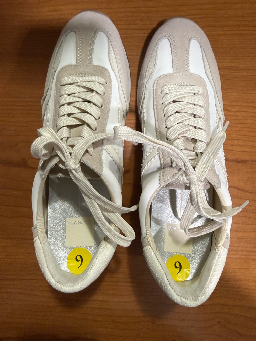 Dolce Vita Beige and White Lace-Up Women's Sneakers